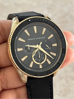 Armani Exchange Men's Chronograph Black Leather Strap Watch